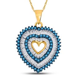 7/8 CTW Round Blue Color Enhanced Diamond Heart Outline Pendant 10kt Yellow Gold - REF-27W5F