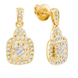 1/2 CTW Princess Round Diamond Square Dangle Earrings 14kt Yellow Gold - REF-45M3A