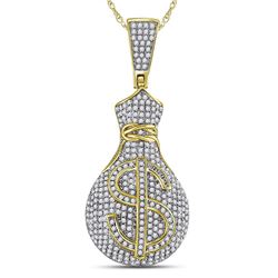 1 CTW Mens Round Diamond Money Bag Dollar Sign Charm Pendant 10kt Yellow Gold - REF-65N9Y