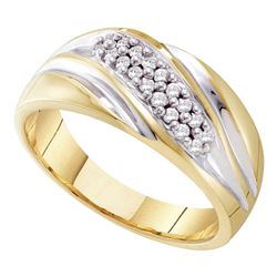 1/4 CTW Mens Round Pave-set Diamond Diagonal Double Row Wedding Ring 10kt Yellow Two-tone Gold - REF