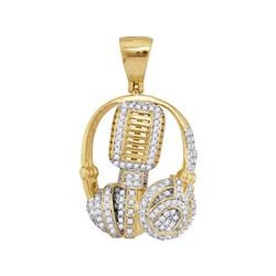 1 CTW Mens Diamond Mic Headphone DJ Music Charm Pendant 10kt Yellow Gold - REF-54Y3X