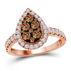 1 CTW Round Brown Diamond Teardrop Cluster Ring 10kt Rose Gold - REF-69F6M