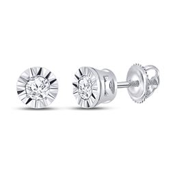 1/10 CTW Round Diamond Solitaire Illusion-set Stud Earrings 10kt White Gold - REF-10N8Y