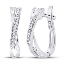 1/20 CTW Round Diamond Slender Crossover Hoop Earrings 10kt White Gold - REF-14R4H