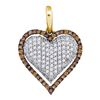 Image 1 : 7/8 CTW Round Brown Diamond Outline Heart Cluster Pendant 10kt Yellow Gold - REF-45X5T
