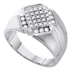 1/2 CTW Mens Round Diamond Diagonal Square Cluster Ring 10kt White Gold - REF-27N5Y