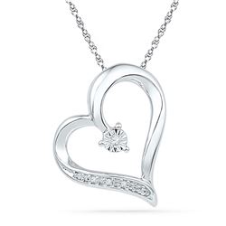 0.01 CTW Round Diamond Heart Pendant 10kt White Gold - REF-9H6W
