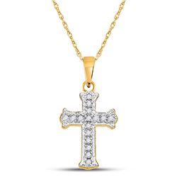 1/12 CTW Round Diamond Cross Pendant 10kt Yellow Gold - REF-5Y9X