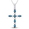 Image 1 : 1/4 CTW Round Blue Color Enhanced Diamond Cross Pendant 10kt White Gold - REF-10A8N