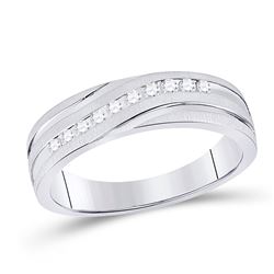 1/4 CTW Mens Round Diamond Channel-set Wedding Anniversary Ring 10kt White Gold - REF-35Y9X