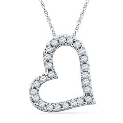 1/10 CTW Round Diamond Heart Pendant 10kt White Gold - REF-7A5N