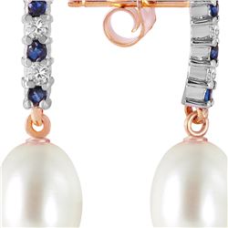 Genuine 8.3 ctw Sapphire, Pearl & Diamond Earrings 14KT Rose Gold - REF-28W8Y