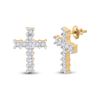 Image 1 : 1/10 CTW Round Diamond Cross Earrings 10kt Yellow Gold - REF-11R9H