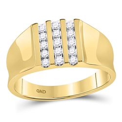 1/4 CTW Mens Round Channel-set Diamond Triple Row Wedding Ring 10kt Yellow Gold - REF-24R3H