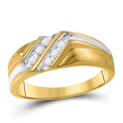 1/8 CTW Mens Round Diamond Wedding Ring 10kt Two-tone Gold - REF-18H3W