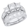 Image 1 : 2 & 1/2 CTW Princess 3-Stone Diamond Bridal Wedding Engagement Ring 14kt White Gold - REF-419R9H