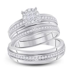 5/8 CTW His & Hers Diamond Cluster Matching Bridal Wedding Ring 14kt White Gold - REF-105X5T