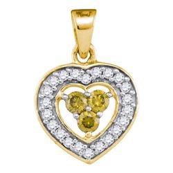 1/3 CTW Round Yellow Color Enhanced Diamond Heart Frame Pendant 10kt Yellow Gold - REF-15K5R