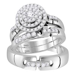 1 CTW His & Hers Round Diamond Solitaire Matching Bridal Wedding Ring 14kt White Gold - REF-137N9Y