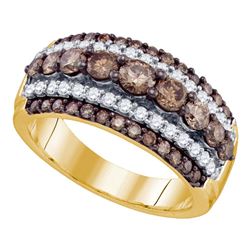 1 & 1/2 CTW Round Brown Diamond Striped Cocktail Ring 10kt Yellow Gold - REF-77F9M