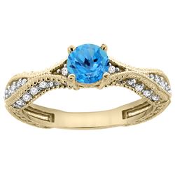 0.81 CTW Swiss Blue Topaz & Diamond Ring 14K Yellow Gold - REF-67F8N