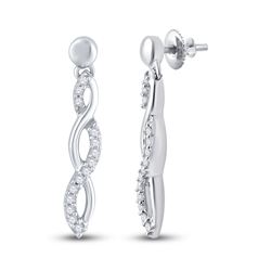 1/4 CTW Round Diamond Dangle Earrings 10kt White Gold - REF-24R3H