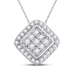 1/4 CTW Round Diamond Diagonal Square Frame Cluster Pendant 10kt White Gold - REF-14T4K