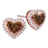 Image 1 : 1/2 CTW Round Brown Diamond Heart Cluster Screwback Earrings 10kt Rose Gold - REF-30R3H