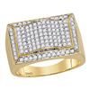 Image 1 : 1 & 1/3 CTW Mens Round Diamond Rectangle Domed Cluster Ring 10kt Yellow Gold - REF-120Y3X