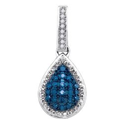 1/5 CTW Round Blue Color Enhanced Diamond Teardrop Pendant 10kt White Gold - REF-15T5K
