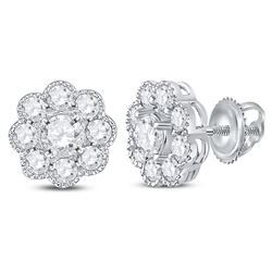 1 CTW Round Diamond Flower Cluster Stud Earrings 14kt White Gold - REF-77H9W