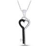 Image 1 : 1/8 CTW Round Black Color Enhanced Diamond Key Heart Pendant 10kt White Gold - REF-9K6R