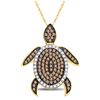Image 1 : 3/8 CTW Round Brown Diamond Sea Turtle Animal Pendant 10kt Yellow Gold - REF-15F5M