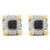 Image 1 : 1/3 CTW Mens Round Black Color Enhanced Diamond Square Earrings 10kt Yellow Gold - REF-21R5H