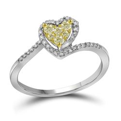 1/4 CTW Round Yellow Color Enhanced Diamond Heart Ring 10kt White Gold - REF-15R3H