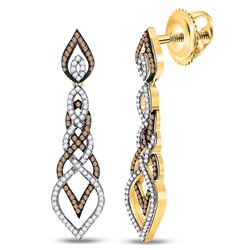 1 & 1/2 CTW Brown Diamond Dangle Earrings 10kt Yellow Gold - REF-54M3A