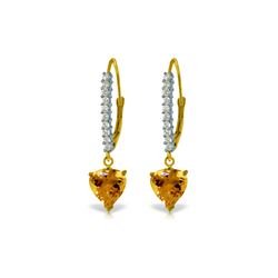 Genuine 3.55 ctw Citrine & Diamond Earrings 14KT Yellow Gold - REF-62X2M