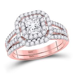 1 & 1/2 CTW Princess Diamond Bridal Wedding Engagement Ring 14kt Rose Gold - REF-167A9N
