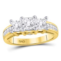 2 CTW Princess Diamond 3-stone Bridal Wedding Engagement Ring 14kt Yellow Gold - REF-377M9A