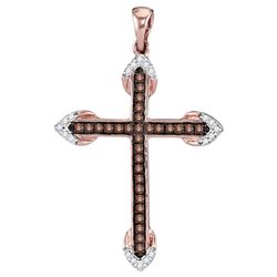 1/4 CTW Round Brown Diamond Cross Faith Pendant 14kt Rose Gold - REF-18W3F