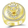 Image 1 : 3/8 CTW Mens Round Diamond Lion Crown Cluster Ring 10kt Yellow Gold - REF-63W5F