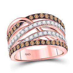 1 & 1/3 CTW Round Brown Diamond Crossover Fashion Ring 14kt Rose Gold - REF-101W9F