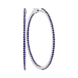 4 & 1/3 CTW Round Blue Sapphire Slender Hoop Earrings 14kt White Gold - REF-113A9N