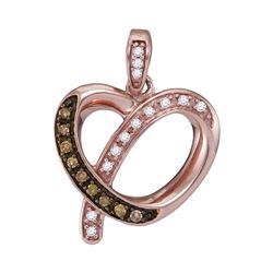1/8 CTW Round Brown Diamond Heart Pendant 10kt Rose Gold - REF-11A9N