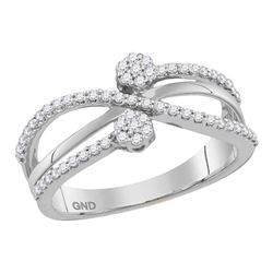 1/3 CTW Round Diamond Flower Cluster Crossover Ring 10kt White Gold - REF-30A3N