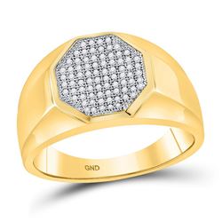 1/4 CTW Mens Round Diamond Octagon Cluster Ring 10kt Yellow Gold - REF-27F3M