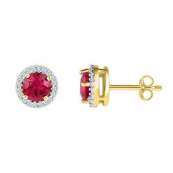 1 & 1/3 CTW Round Lab-Created Ruby Solitaire Stud Earrings 10kt Yellow Gold - REF-16X8T