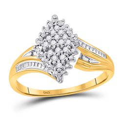 1/8 CTW Round Prong-set Diamond Oval Cluster Ring 10kt Yellow Two-tone Gold - REF-15X5T