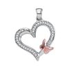 Image 1 : 1/10 CTW Round Diamond Heart Rose-tone Butterfly Bug Pendant 10kt White Gold - REF-8F4M