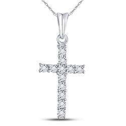1/20 CTW Round Diamond Cross Pendant 10kt White Gold - REF-8R4H